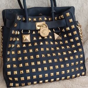 Michael Kors Navy Blue and Gold Studded Women's Bag- HB278